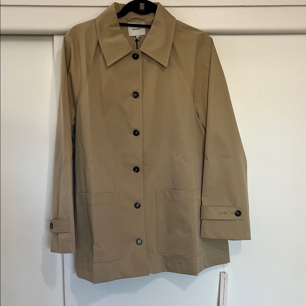 Reformation Olive-Tan Trench Coat with Button Front